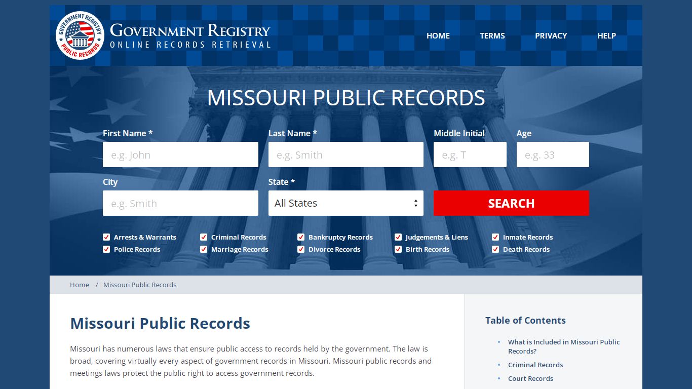Missouri Public Records Public Records - GovernmentRegistry